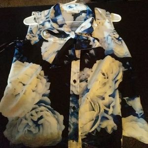 Blue and white sleeveless V neck